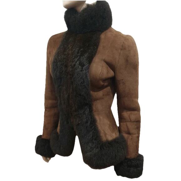 Ralph Lauren Black Label Collection Brown Sheepskin Fur Trim Shearling Jacket 6 - Picture 2 of 4